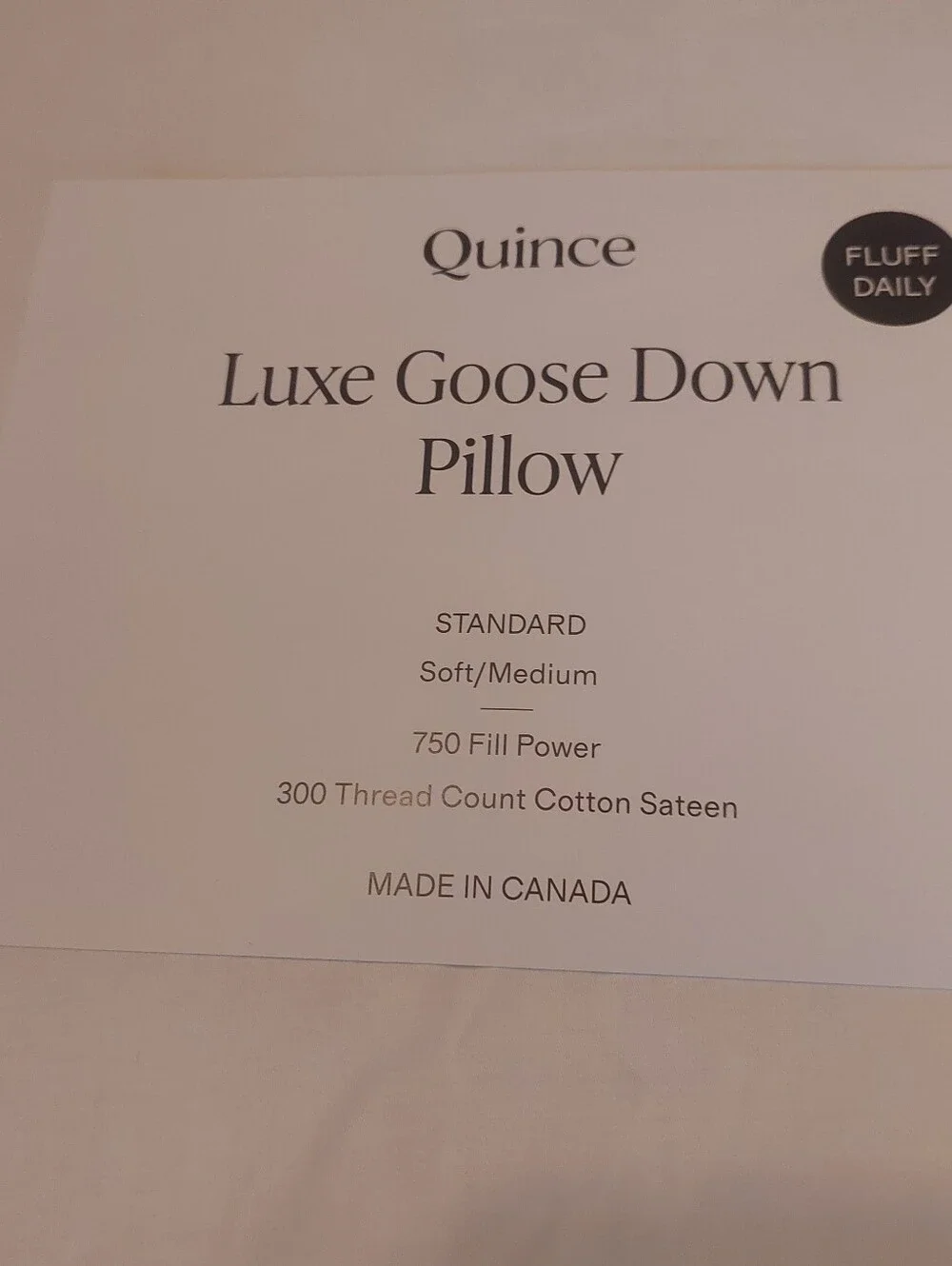 NWOT- Quince Standard White Goose Down Pillow ( Soft/ Medium)(P46)